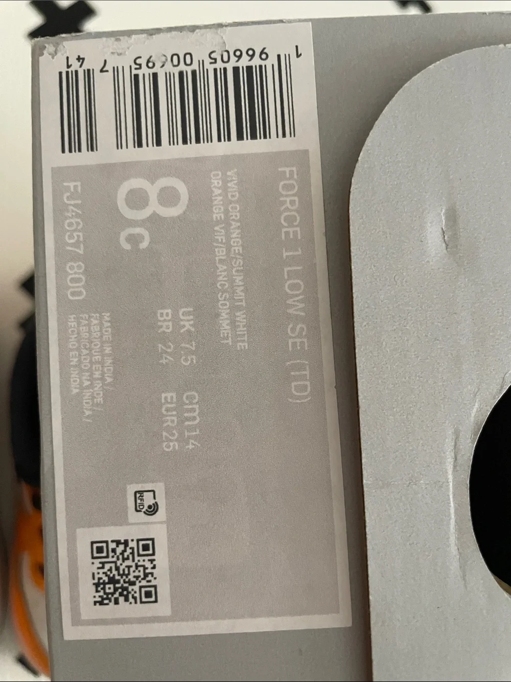 Nike Force 1 low (td) Kids Orange, White and Black Low-Top Sneakers 8 c